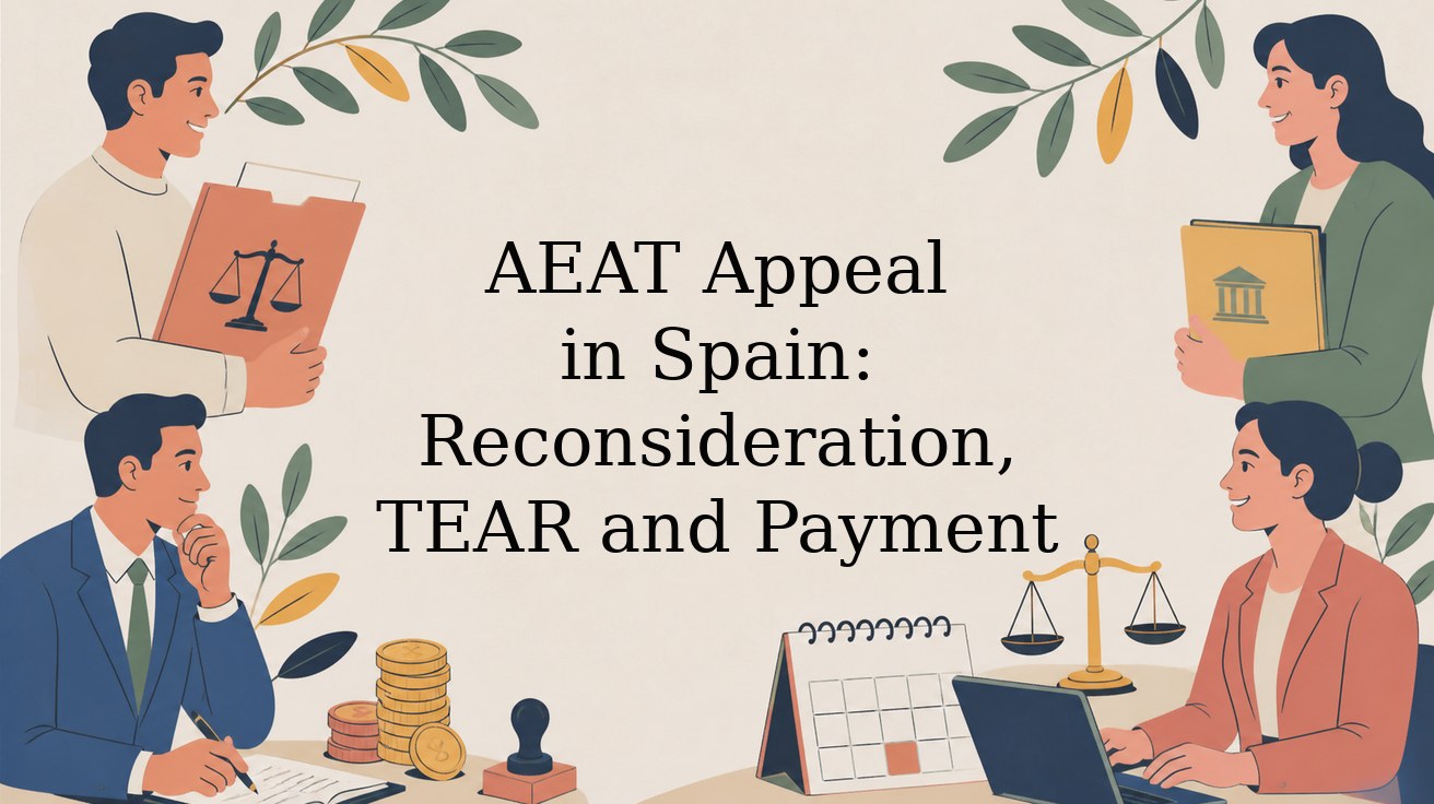 Illustrated header: AEAT Appeal in Spain: Reconsideration, TEAR and Payment