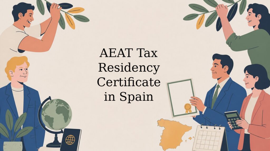 Illustrated header: AEAT Tax Residency Certificate in Spain