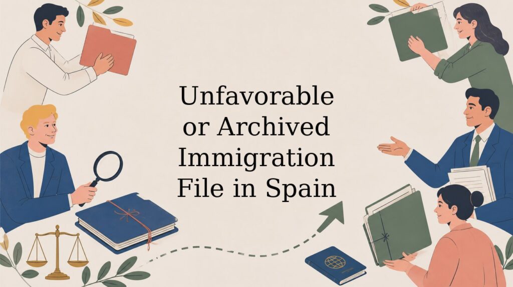 Illustrated header: Unfavorable or Archived Immigration File in Spain