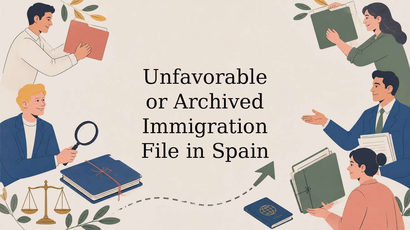 Illustrated header: Unfavorable or Archived Immigration File in Spain