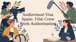 Illustrated header: Audiovisual Visa Spain: Film Crew Work Authorization