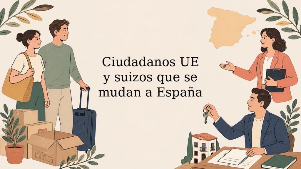 Cabecera ilustrada: Ciudadanos UE y suizos que se mudan a España