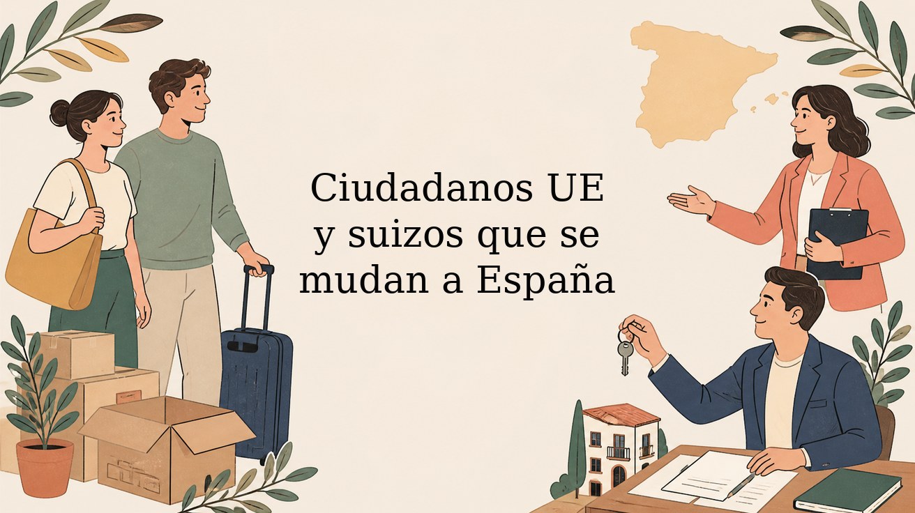 Cabecera ilustrada: Ciudadanos UE y suizos que se mudan a España