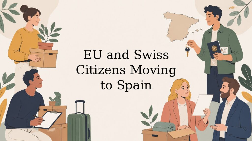 Illustrated header: EU and Swiss Citizens Moving to Spain