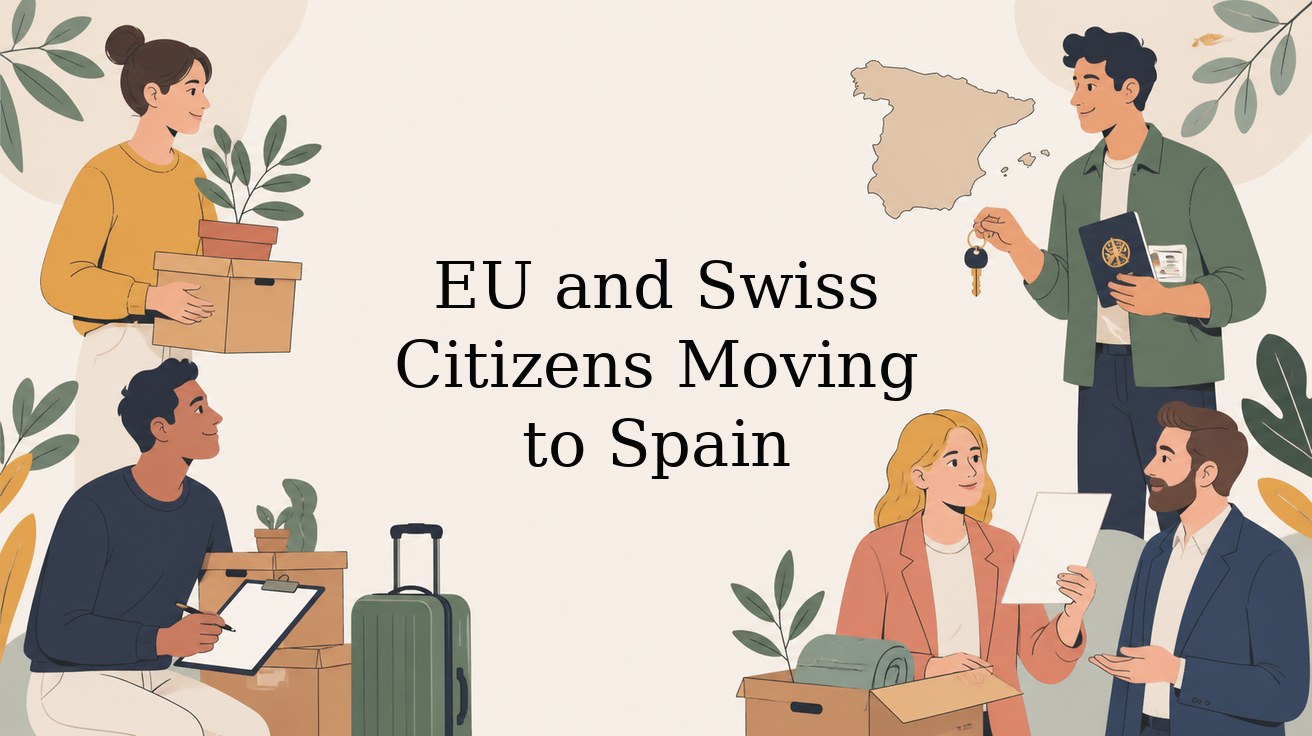 Illustrated header: EU and Swiss Citizens Moving to Spain