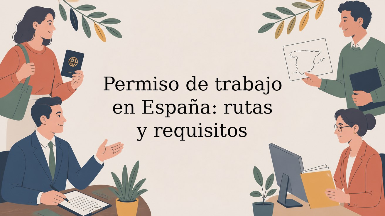 Cabecera ilustrada: Permiso de trabajo en España: rutas y requisitos